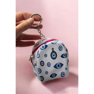 Beyaz Ve Mavi Renk Nazar Boncuğu Figürlü Anahtarlık Cüzdan