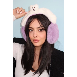 Beyaz Ve Mor Renk Ayıcık Figürlü Peluş Kulaklık