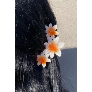 Beyaz Ve Turuncu Renk Çiçek Figürlü Mandal Toka