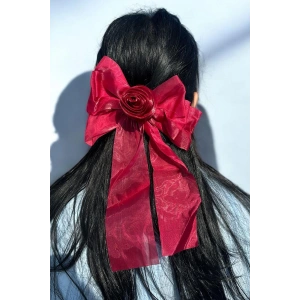 Bordo Gül Figürlü Kurdele Pens Toka