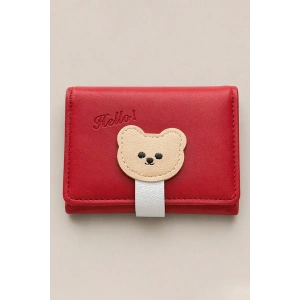 Bordo Renk Ayıcık Figürlü Cüzdan/Kartlık