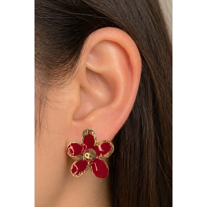 Bordo Renk Çiçek Figürlü Küpe (Çift)