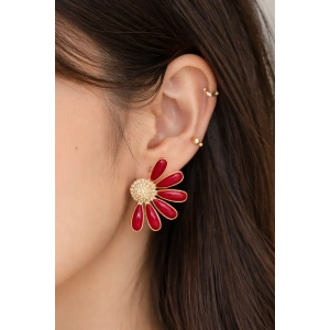 Bordo Renk Çiçek Figürlü Küpe (Çift)