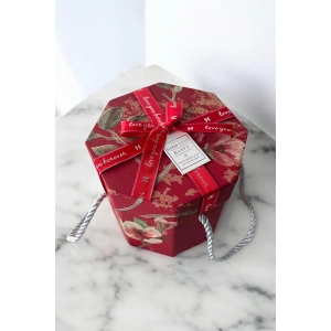 Bordo Renk Çiçek Figürlü Kurdele Detaylı Hediye Kutusu