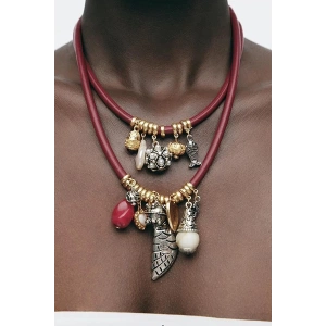 Bordo Renk İkili Tasarım Kolye