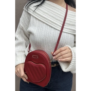 Bordo Renk Kalp Detaylı Deri Kadın Çanta