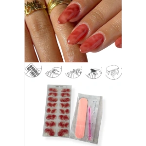 Bordo Renk Karışık Desenli Jel Tırnak Etiketi - Uv Ile Yapılan Poly Jel Sticker Sertleşen -Kürlenmiş Jel Tırnak Stickerı