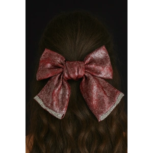 Bordo Renk Kurdele Figürlü Taş Detaylı Otomat Toka