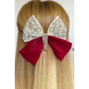 Bordo Renk Kurdele Figürlü Taş Detaylı Otomat Toka