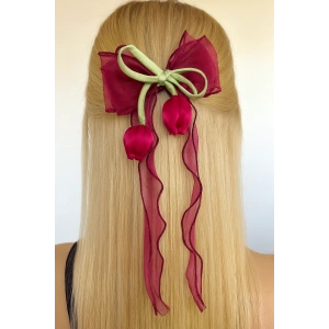 Bordo Renk Lale Figürlü Otomat Toka