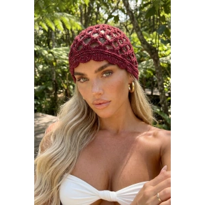 Bordo Renk Simli File Örgü Saç Bandana