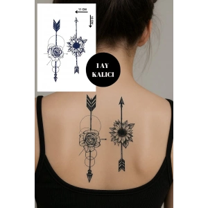 Çiçek Figürlü Ok Detaylı 12 Saat Sonra Kararan Geçici Dövme Tattoo