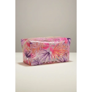 Çiçek Figürlü Şeffaf Makyaj Çantası