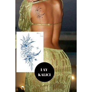 Çiçek Ve Ay Figürlü 12 Saat Sonra Kararan Geçici Dövme Tattoo