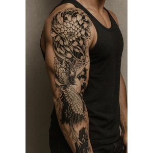 Çiçek Ve Kuş Figürlü 12 Saat Sonra Kararan Geçici Kol Dövme Tattoo