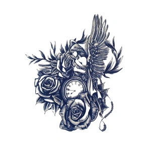 Çiçek Ve Saat Figürlü Sonradan Kararan Yarı Kalıcı Geçici Dövme Tattoo