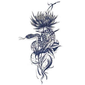 Çiçek ve Yılan Detaylı Sonradan Kararan Yarı Kalıcı Geçici Dövme Tattoo