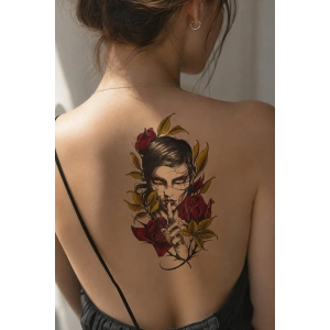 Çiçekli Kız Geçici Dövme Tattoo