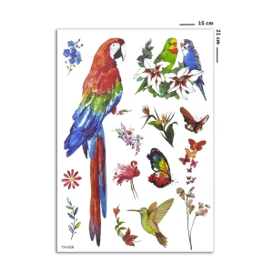 Çoklu Renkli Papağan Geçici Dövme Tattoo