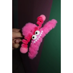 Fuşya Renk Canavar Figürlü Peluş Mandal Toka