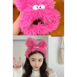 Fuşya Renk Canavar Figürlü Peluş Saç Bandı
