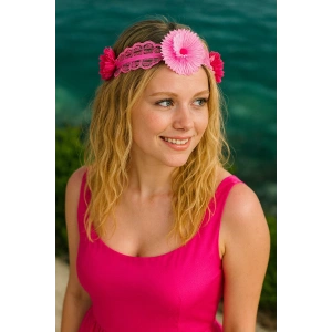 Fuşya Renk Çiçek Figürlü Taç