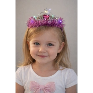 Fuşya Renk Kalp Figürlü Işıklı Prenses Çocuk Taç