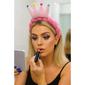 Fuşya Renk Kral Tacı Detaylı Spa Saç Bandı Havlu Taç