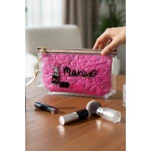 Fuşya Renk Makeup Yazılı Makyaj Çantası