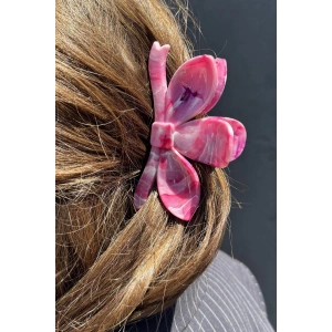 Fuşya Renk Mermer Desenli Kemik Mandal Toka