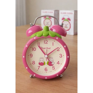 Fuşya Renk Mini Dekoratif Işıklı Alarmlı Yuvarlak Masa Saati