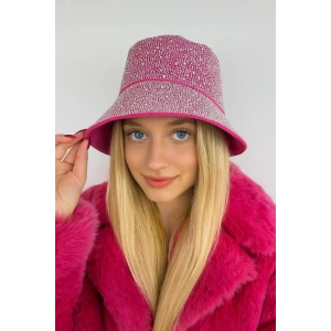 Fuşya Renk Taş Detaylı Tasarım Şapka