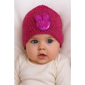 Fuşya Renk Tavşan Figürlü Örgü Detaylı Bebek Saç Bandı/ Saç Bonesi