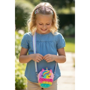 Fuşya Renk Unicorn Figürlü Çocuk Pop-İt Çanta