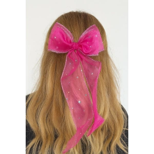 Fuşya Renk Yıldız Detaylı Kurdele Otomat Toka