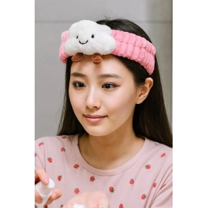 Fuşya Ve Beyaz Renk Bulut Figürlü Peluş Saç Bandı