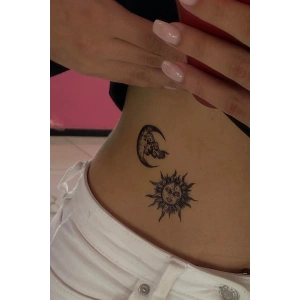 Geçici Ay Ve Güneş Figürlü Dövme Tatto