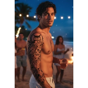 Geçici Baykuş Ve Kuru Kafa Figürlü Dövme Tattoo