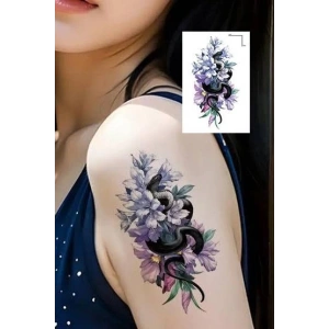 Geçici Çiçek Ve Yılan Figürlü Mini Dövme Tattoo
