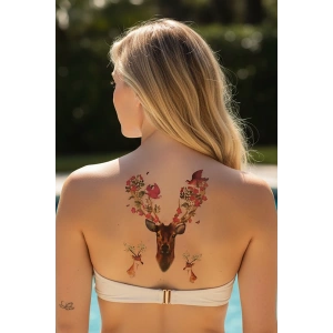 Geçici Geyik ve Çiçek Dövme Tattoo