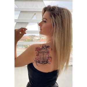 Geçici Kafes Kuş ve Gül Dövme Tattoo