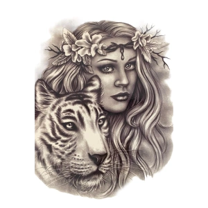 Geçici Kaplan Ve Kız Figürlü Dövme Tattoo