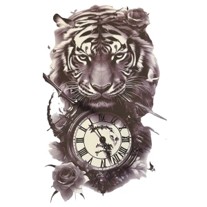 Geçici Kaplan Ve Saat Figürlü Dövme Tattoo
