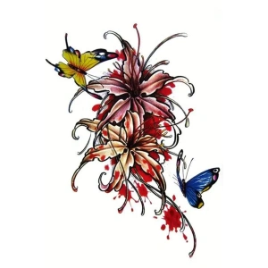 Geçici Kelebek Ve Çiçek Figürlü Dövme Tattoo