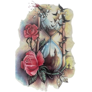 Geçici Kum Saati Ve Çiçek Figürlü Dövme Tattoo