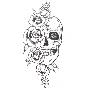 Geçici Kuru Kafa Ve Gül Figürlü Dövme Tattoo