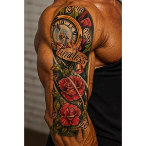 Geçici Saat ve Gül Desen Dövme Tattoo