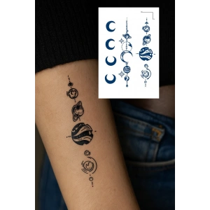 Gezegen Ve Ay Figürlü 12 Saat Sonra Kararan Geçici Dövme Tattoo