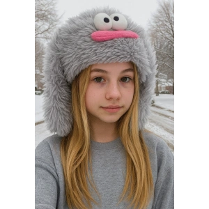Gri Renk Canavar Figürlü Peluş Şapka