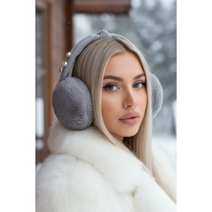 Gri Renk İnci Detaylı Kulaklı Çocuk Peluş Kulaklık